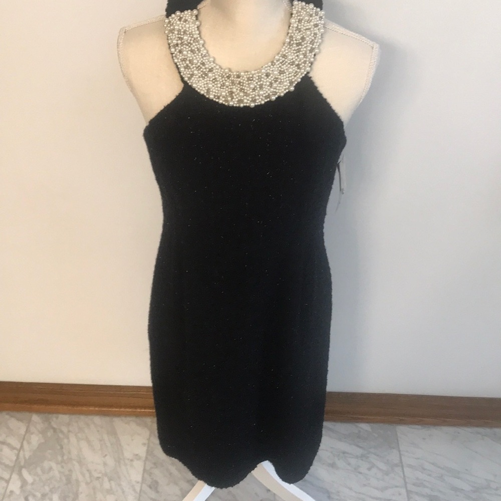 Black Twill Pearl Accent Dress